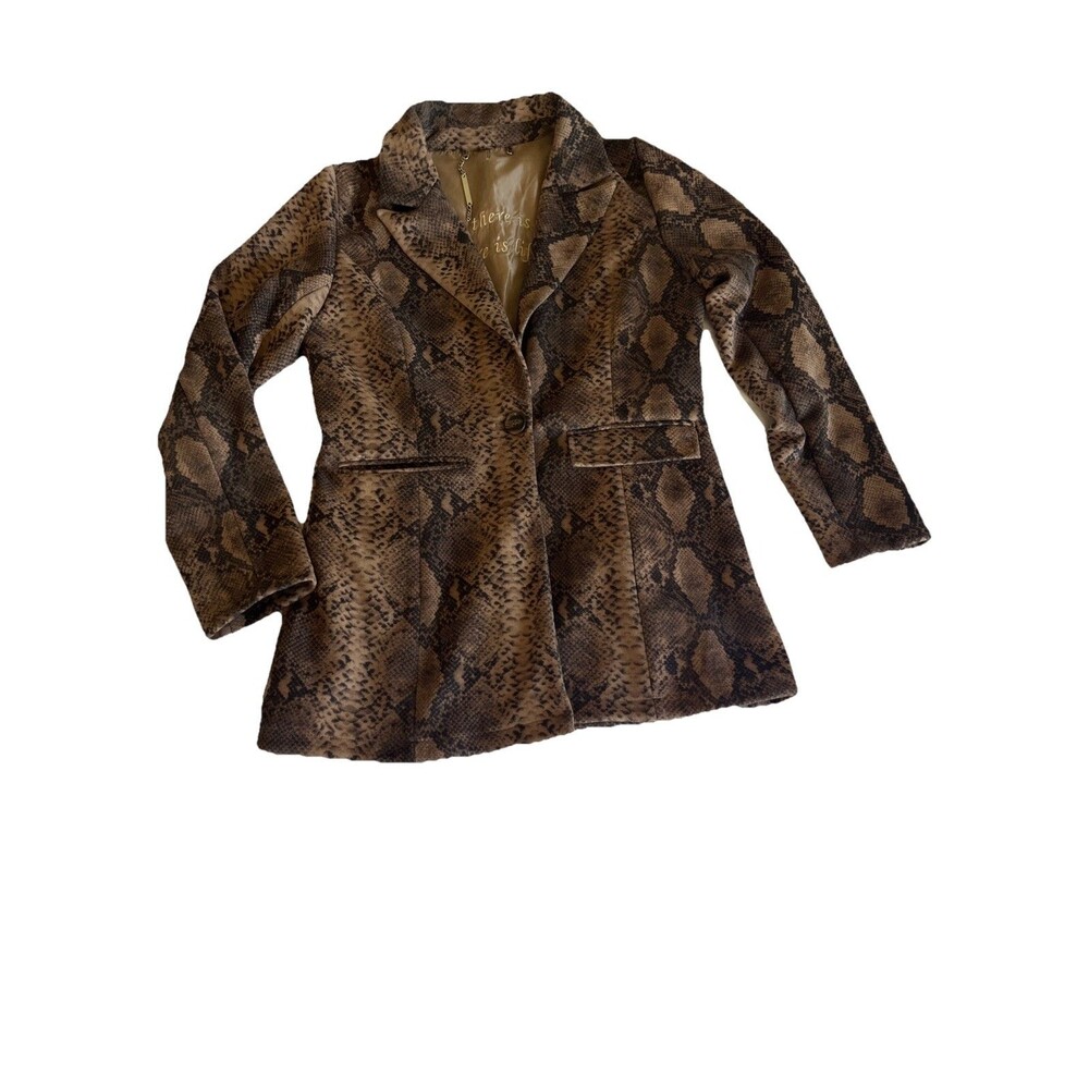 Paparazzi by Biz SnakeSkin Pattern Jacket Blazer Coat Medium (Tan/Brown) - Picture 2 of 10